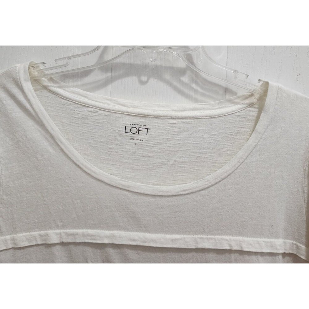 Ann Taylor LOFT Women's Long Sleeve Knit Tee Shirt Top Fabric Stripes White Sz L - Picture 2 of 7